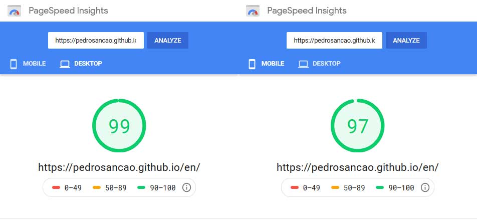 resultado PageSpeed Insights